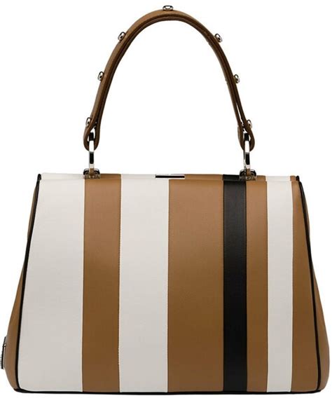 prada baiadera arcade-stripe leather satchel|Prada Baiadera Striped Leather Satchel Bag, Camel/Black/Gray .